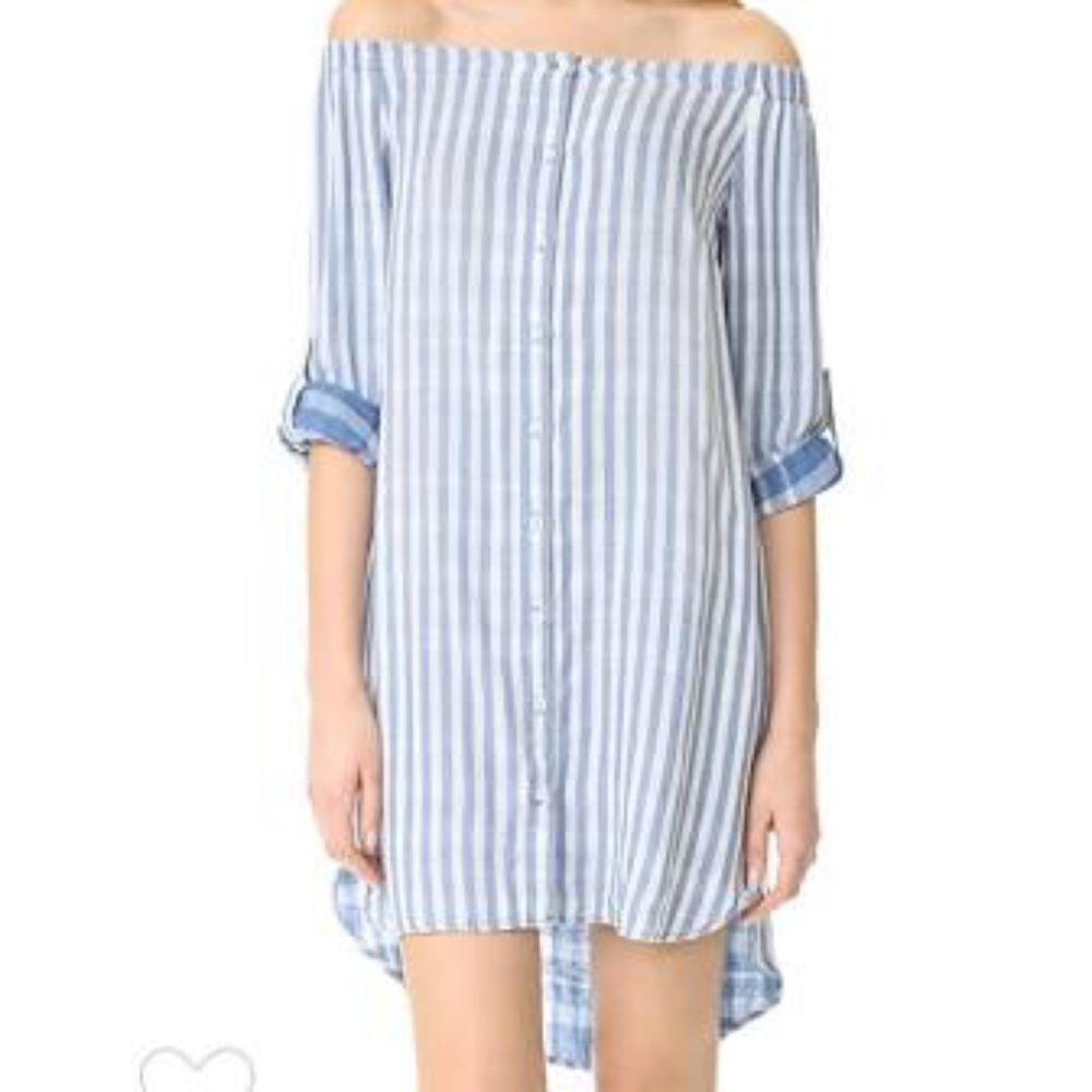 Bella Dahl‎ Off Shoulder Blue Striped Dress Sz S